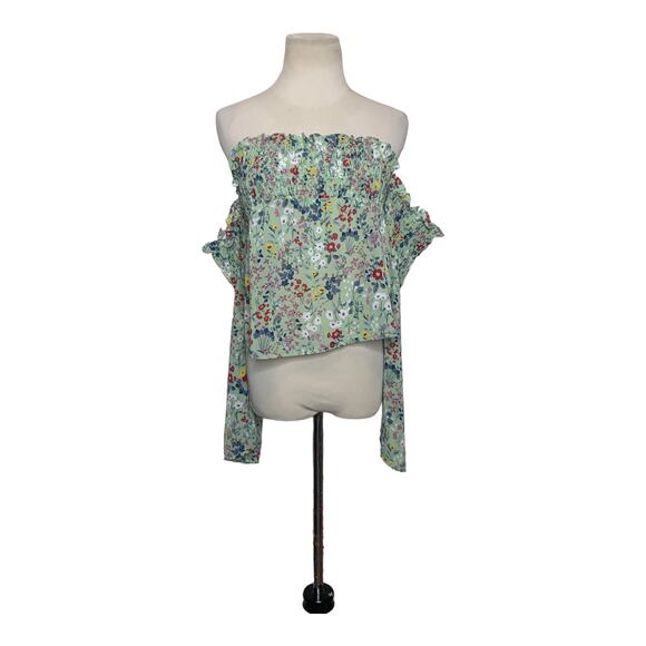 Glamorous green floral long sleeves off shoulders cropped top size Medium - Picture 10 of 11